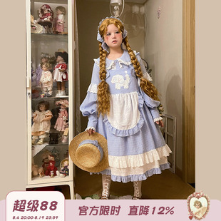 Labeau-奶油宠物-日系可爱小狗格子背带裙女宽松显瘦无袖连衣裙