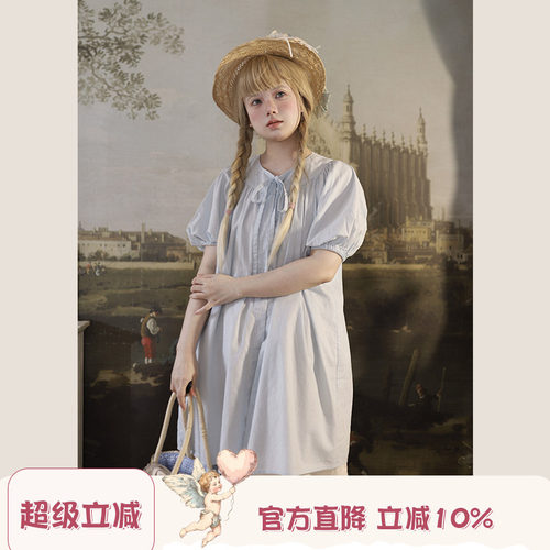 Labeau系带圆领泡泡袖长衬衫