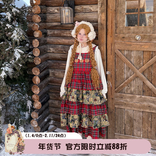 Labeau-抱抱熊-复古新年红两面穿蕾丝花边背心裙洛丽塔蛋糕连衣裙