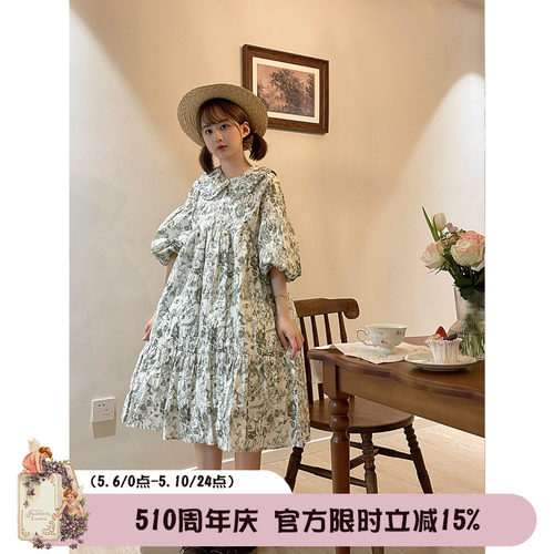 小画家-复古可爱碎花连衣裙