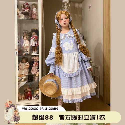 Labeau-奶油宠物-日系可爱小狗格子背带裙女宽松显瘦无袖连衣裙