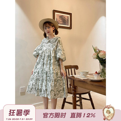 小画家-复古可爱碎花连衣裙