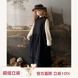 黑色背心裙女春季 高腰宽松连衣裙 甜美木耳花边小圆领无袖 Labeau