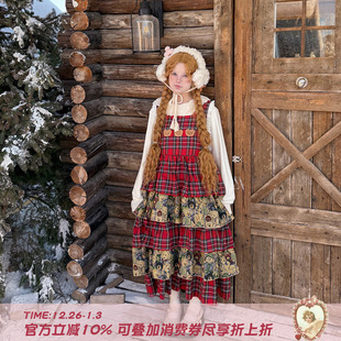 Labeau 复古新年红两面穿蕾丝花边背心裙洛丽塔蛋糕连衣裙 抱抱熊