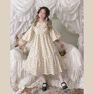 Labeau 可爱波点泡泡袖 连衣裙女甜美宽松中长灯笼袖 娃娃裙 仲夏夜