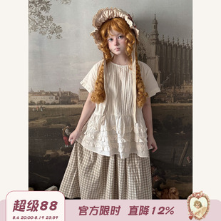 Labeau-无尽夏-甜美可爱压褶多层花边短袖衬衣女夏宽松娃娃衫T恤