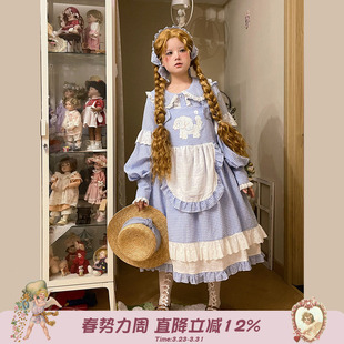 连衣裙 日系可爱小狗格子背带裙女宽松显瘦无袖 Labeau 奶油宠物