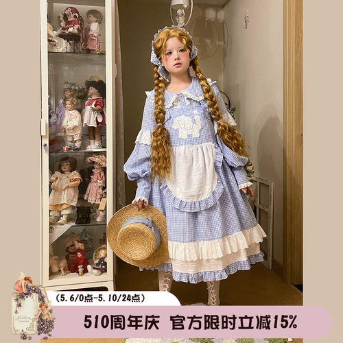 Labeau-奶油宠物-日系可爱小狗格子背带裙女宽松显瘦无袖连衣裙