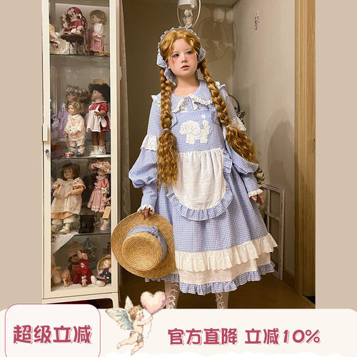 Labeau-奶油宠物-日系可爱小狗格子背带裙女宽松显瘦无袖连衣裙
