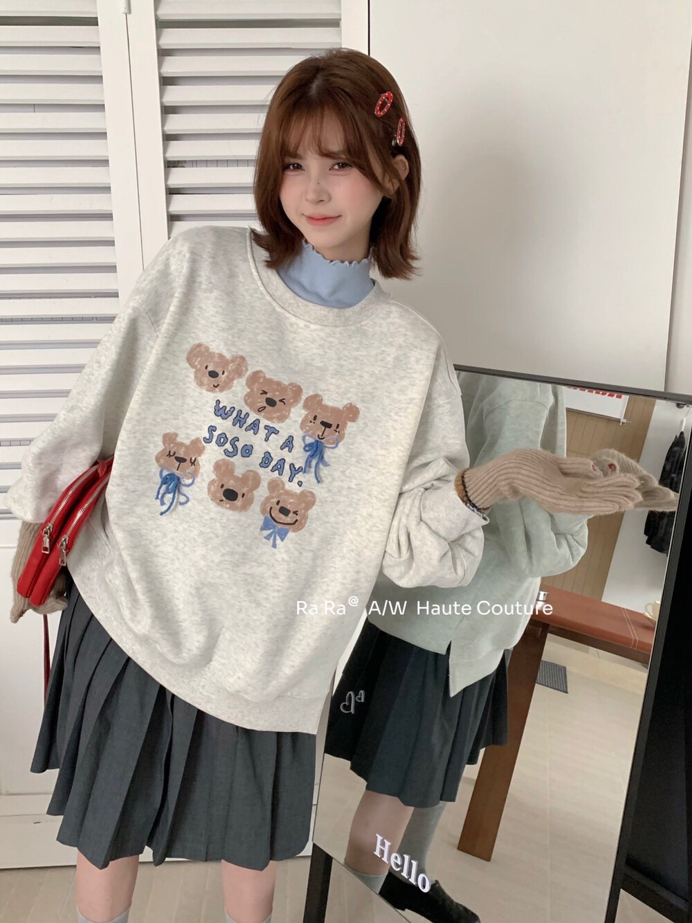 【RaRa 家】韩系减龄小熊印花上衣秋冬宽松百搭长袖加绒卫衣女