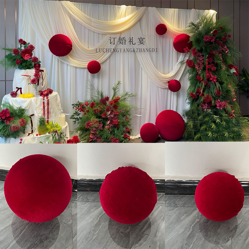 美陈道具圆形红色绒布球
