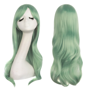 潼漫 cos假发女长发动漫高温丝浅绿色齐斜刘海万用70cm微卷全头套