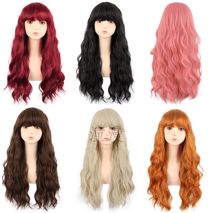 潼漫cos假发女长发万用头套卷发65CM大波浪黑色桃红奶金色全发套