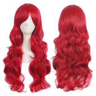 潼漫 cos假发女长发动漫大波浪长卷发70CM亮红色齐斜刘海假毛头套