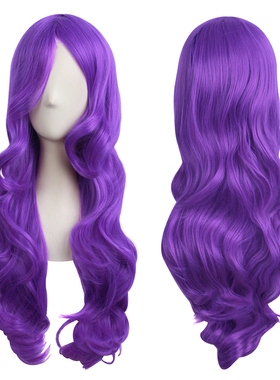 潼漫 cos假发女长卷发大波浪60cm亮紫色高温丝全头套长发动漫假毛