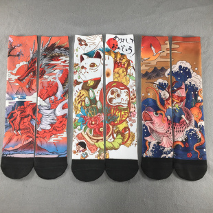 街头涂鸦防臭袜子女 长袜子男女情侣款 新品 日系浮世绘潮流印花个性