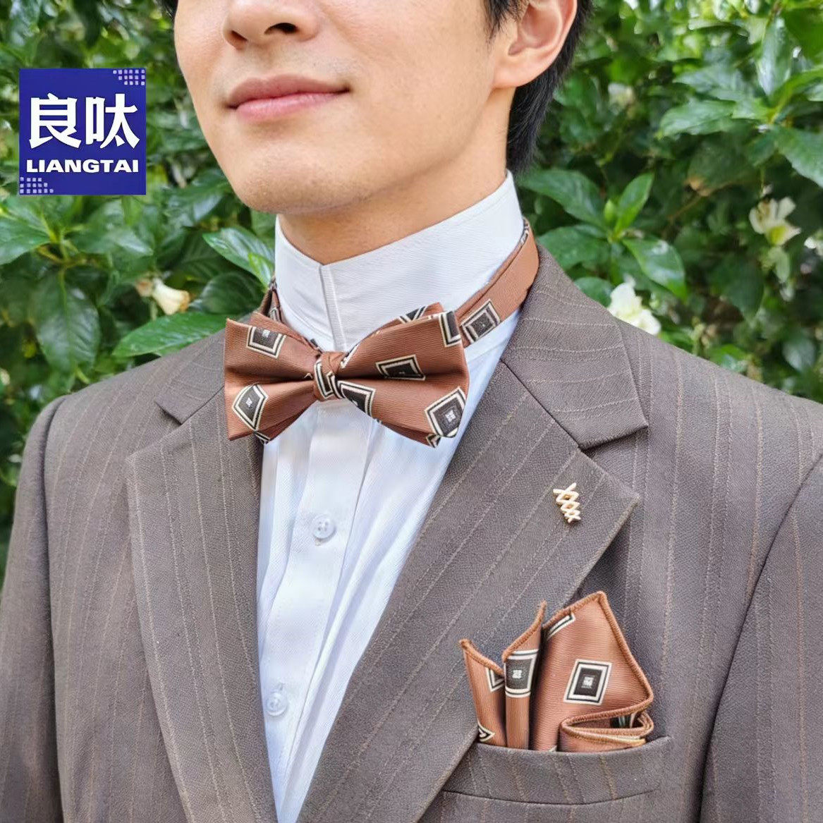 男生领结蝴蝶结桔红英伦大气领结加口袋巾二件