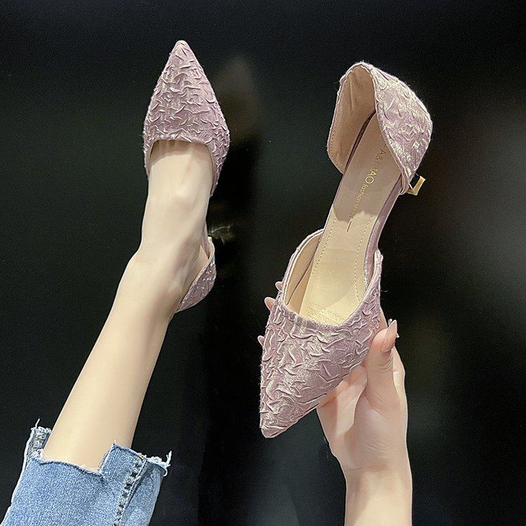 小清新尖头细跟少女高跟鞋低跟3厘米中空职业百搭配裙子宴会凉鞋