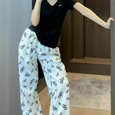 alo裤子冰丝宽松垂感直筒阔腿裤