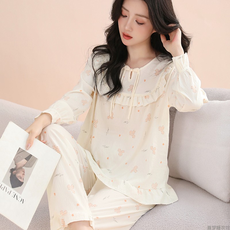 睡衣女春秋长袖薄款空调服云朵棉时尚夏季可爱女生休闲家居服套装