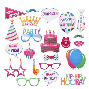Happy Birthday Photo Booth Props生日派对装饰趣味手持拍照道具