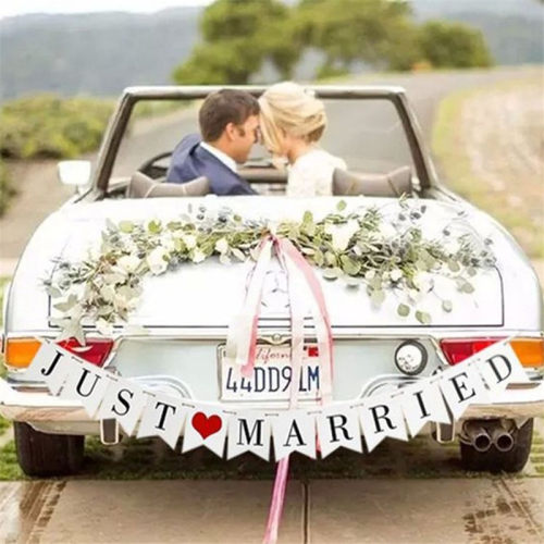 鱼尾旗justmarried装饰拉花婚礼
