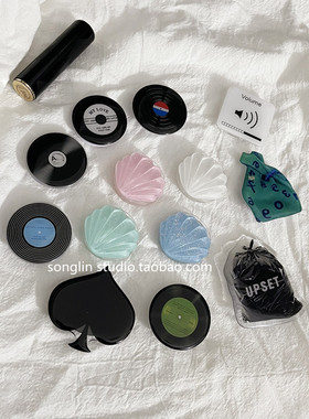 气囊支架复古CD紫色创意手机壳背贴粘贴式懒人可伸缩折叠贝壳支架