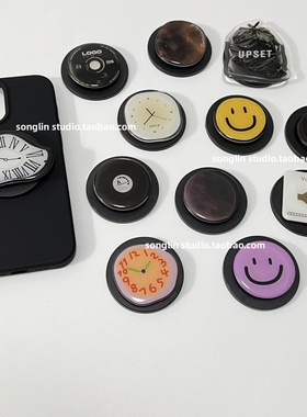 黑8可爱图案创意圆型渐变手机壳支撑伸缩适用magsafe啪嗒磁吸支架