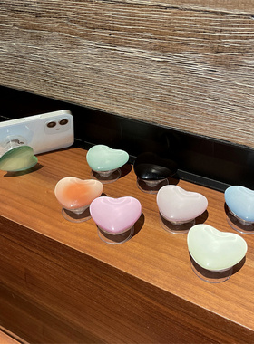 纯色爱心水晶玻璃可伸缩简约手机壳懒人小众桌面便携透明气囊支架