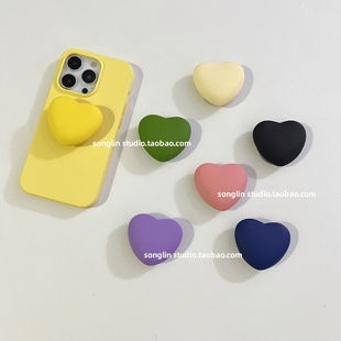 ins爱心硅胶立体马卡龙纯色简约手机壳x背贴支撑伸缩磁吸气囊支架