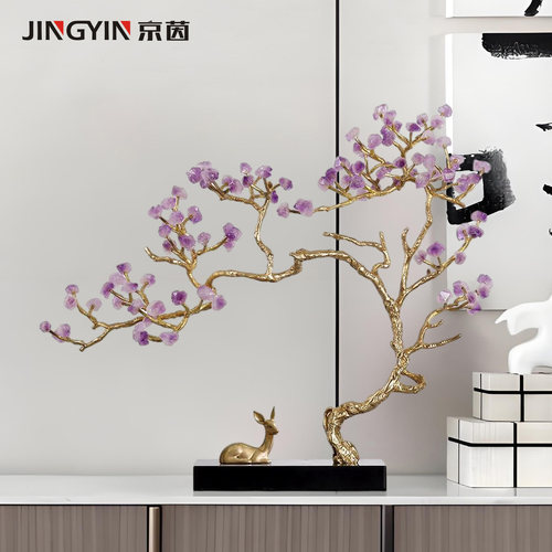 迎客有鹿紫水晶装饰品摆件