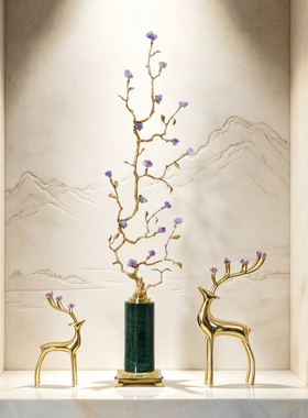 玄关黄铜梅花福鹿乔迁新居摆件
