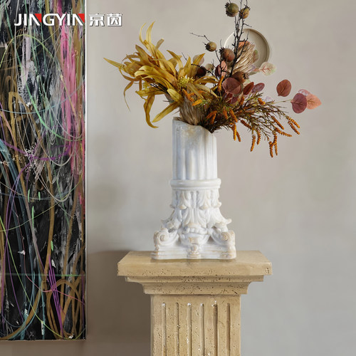 欧式复古怀旧仿玉石罗马柱形花瓶
