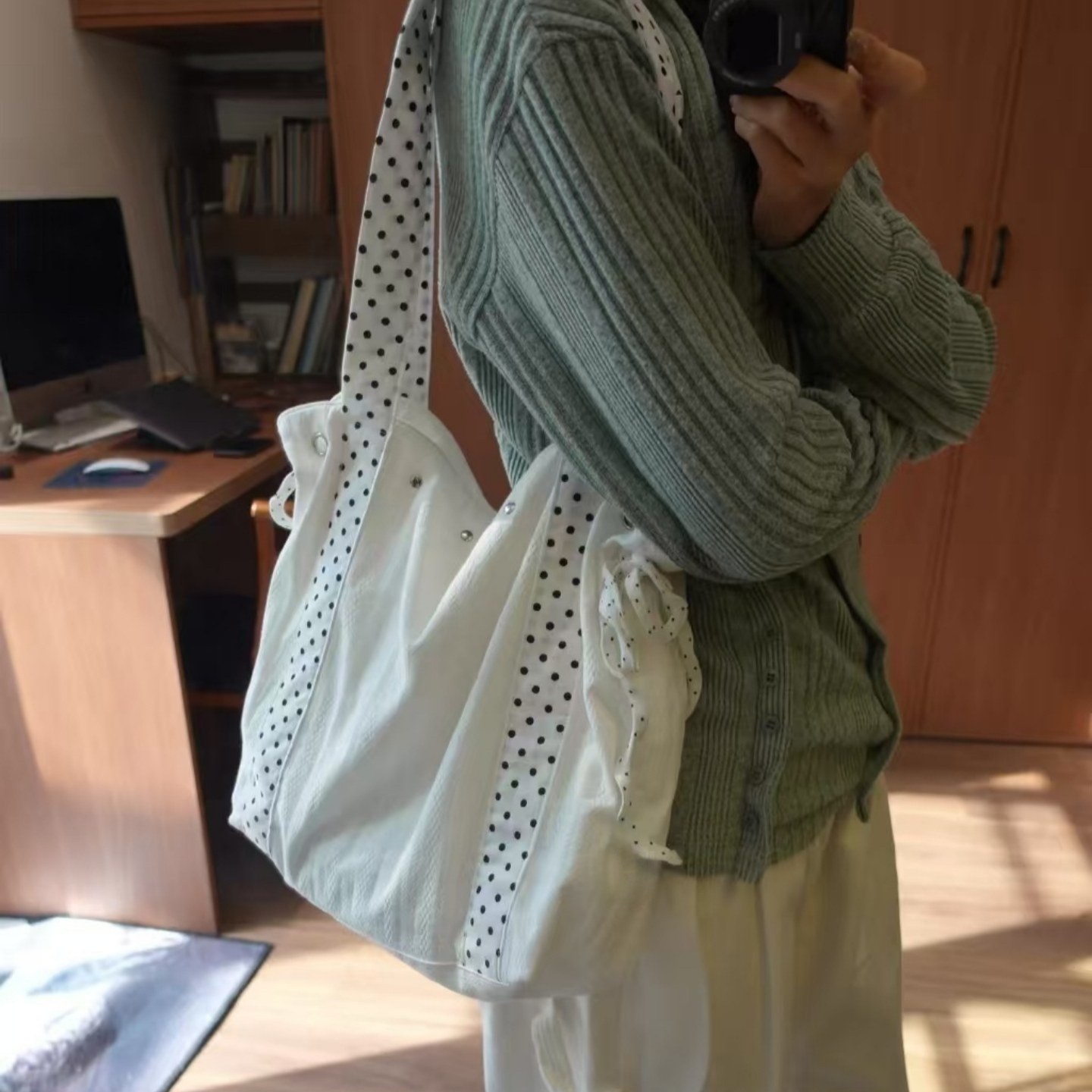 波点设计抽绳束口托特包