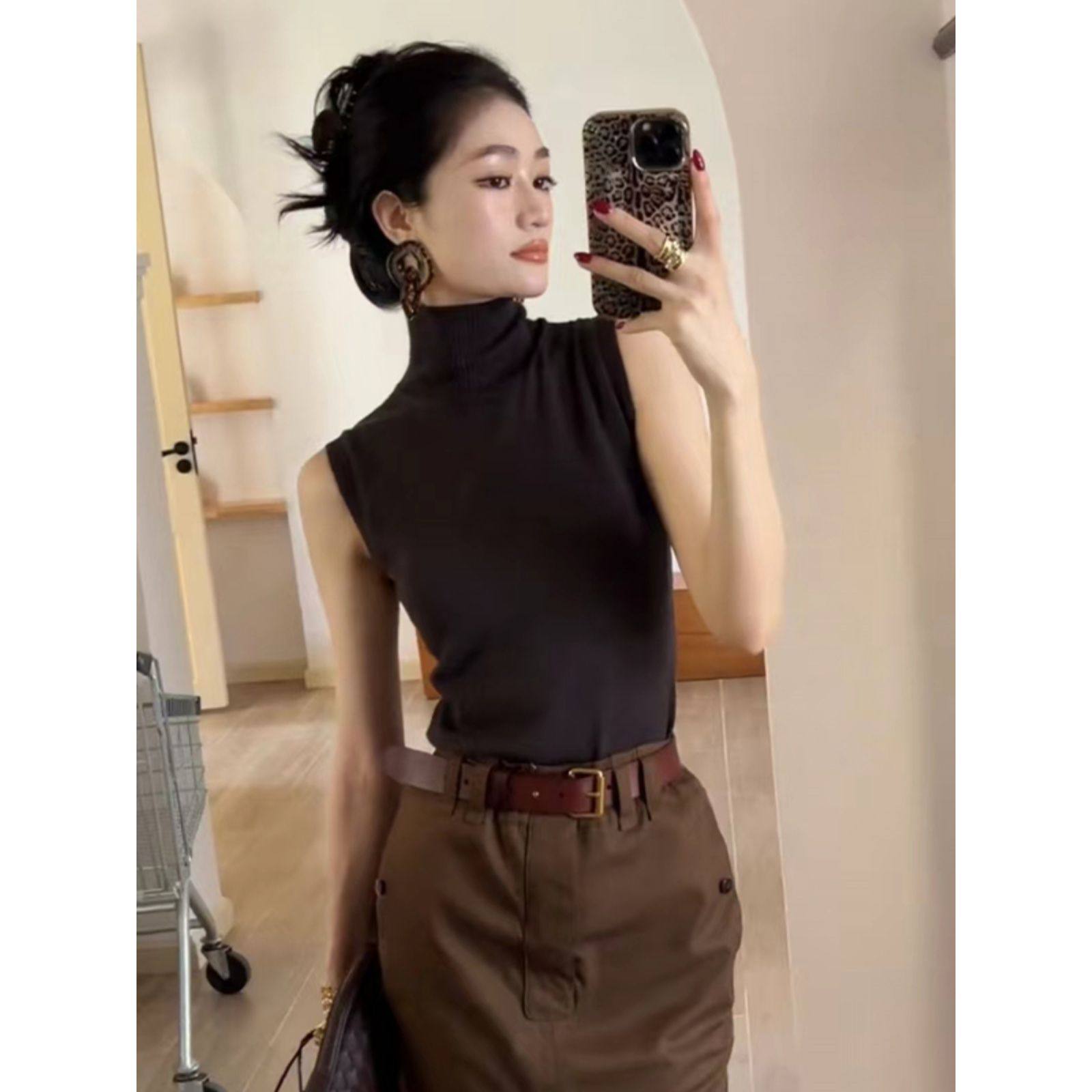 高领毛衣吊带背心女秋冬外穿紧身性感针织西装内搭打底衫无袖上衣