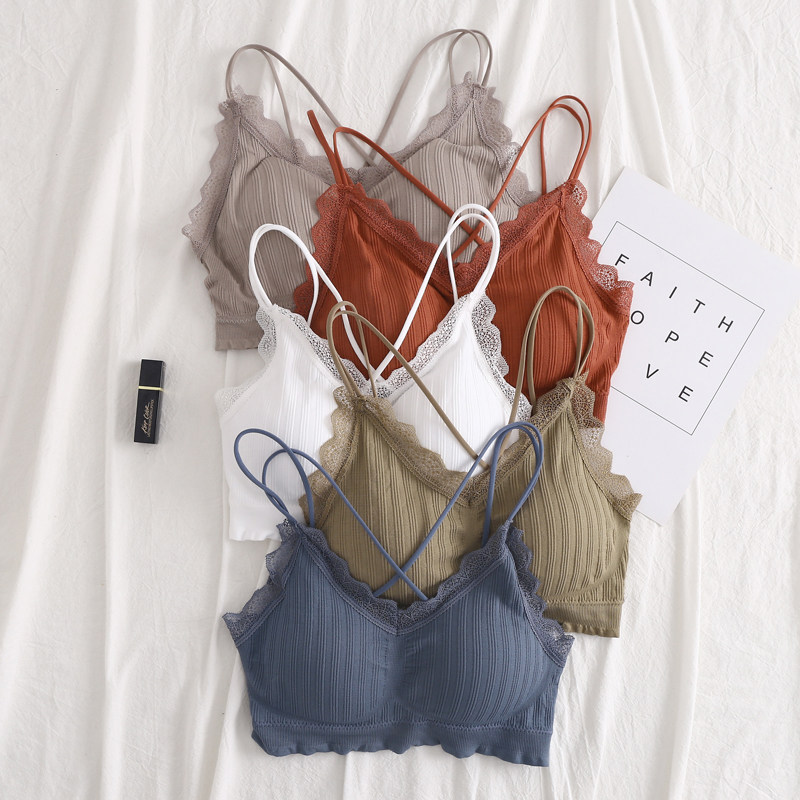 2022韩款蕾丝花边交叉美背内衣裹胸少女抹胸聚拢吊带学生潮ins背,女装/女士精品,抹胸,淘宝优惠券,粉丝福利购,淘宝优惠卷