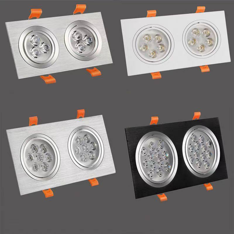 双头射灯led天花灯嵌入式格栅灯家装商用吊顶斗胆灯7W12W24W筒灯