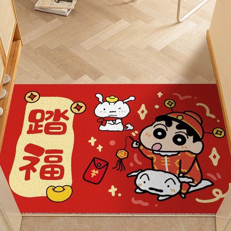 蜡笔小新红色入户门地垫家用丝圈脚垫耐脏防滑进门垫玄关新年地毯,居家布艺,入户地垫,淘宝优惠券,粉丝福利购,淘宝优惠卷