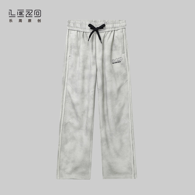 LEZO乐周原创秋季男士潮流运动针织长裤宽松直筒裤 925303420灰色
