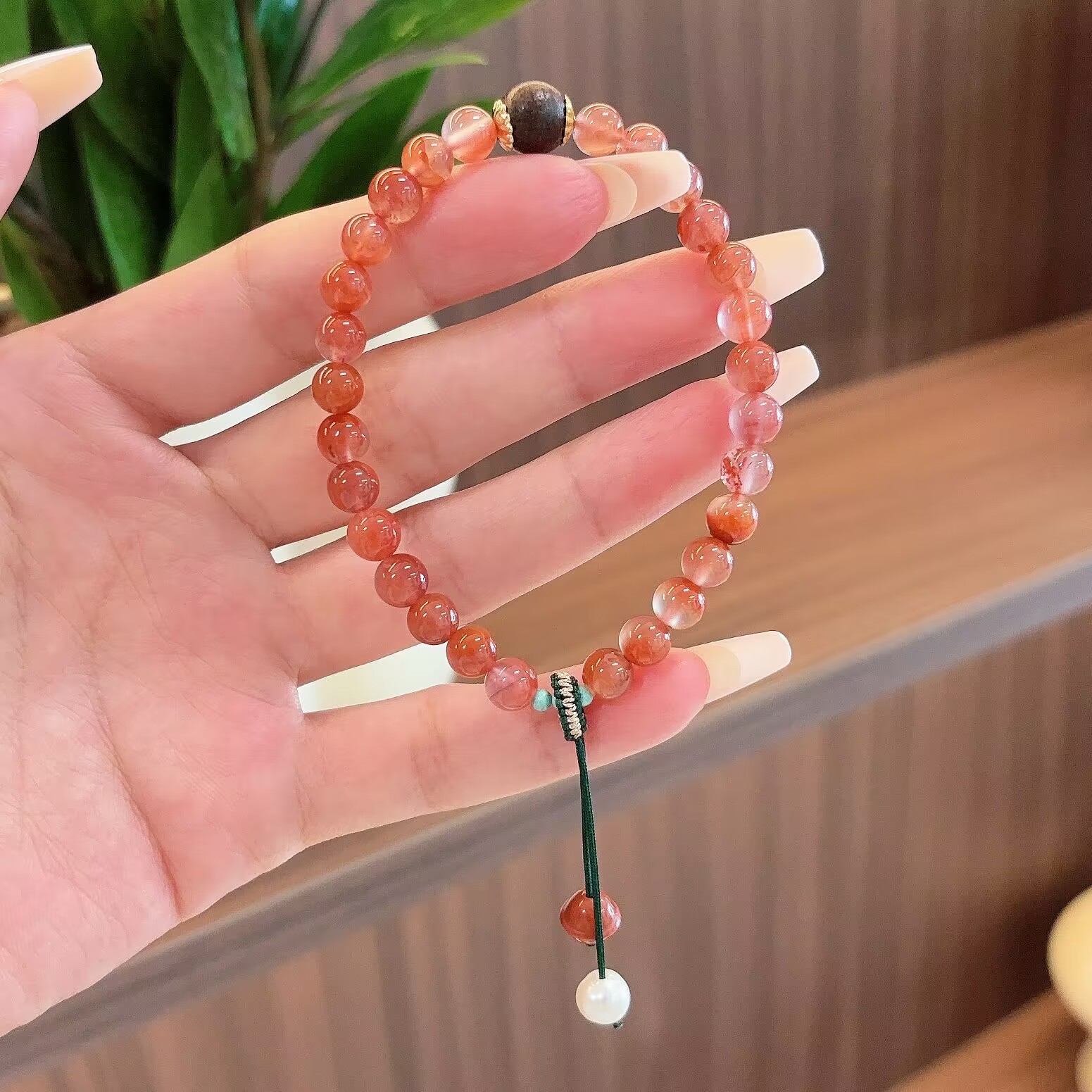 天然鸿运当头红玛瑙手串女串珠弹力手链小众DIY手作流苏单圈手串