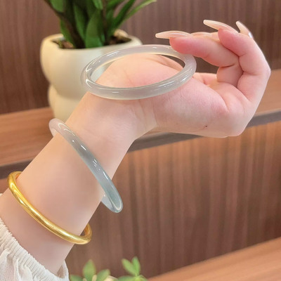 天青色天然玛瑙半山半水手镯新中式小众复古风气质玉髓镯子叮当镯