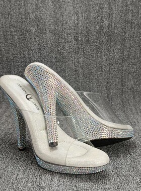 前2后12羊绒布乳胶气垫模特走秀健美标准超性感比基尼水晶高跟鞋