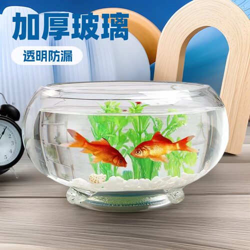 透明加厚玻璃带爪圆形鱼缸客厅大号加厚金鱼缸小型桌面水培乌龟缸