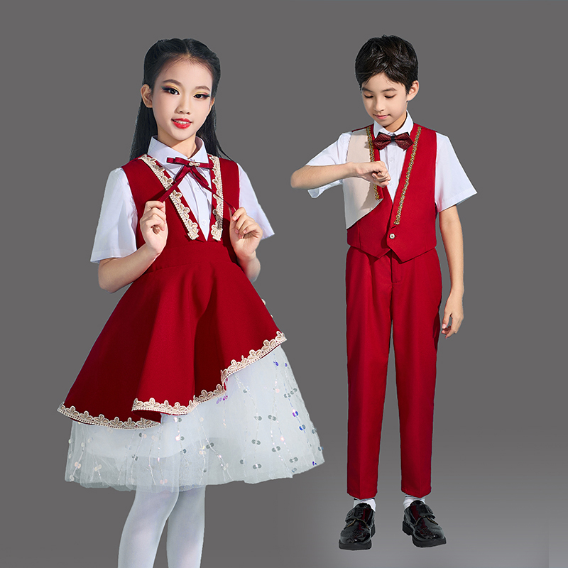儿童中小学生大合唱服装男女童朗读国庆演讲比赛演出服主持人礼服