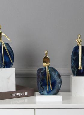 电视柜酒柜装饰品摆件现代轻奢玛瑙工艺品样板间客厅摆设抽象人物