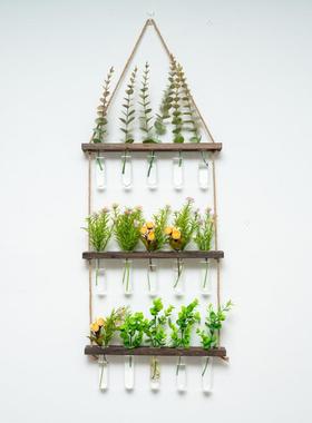 创新壁挂木质水培植物试管墙面悬挂花架水培玻璃容器家庭墙面装饰