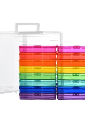 4R 16格相片卡片收纳盒储物盒拼图小零件美甲工具容器盒手提盒子