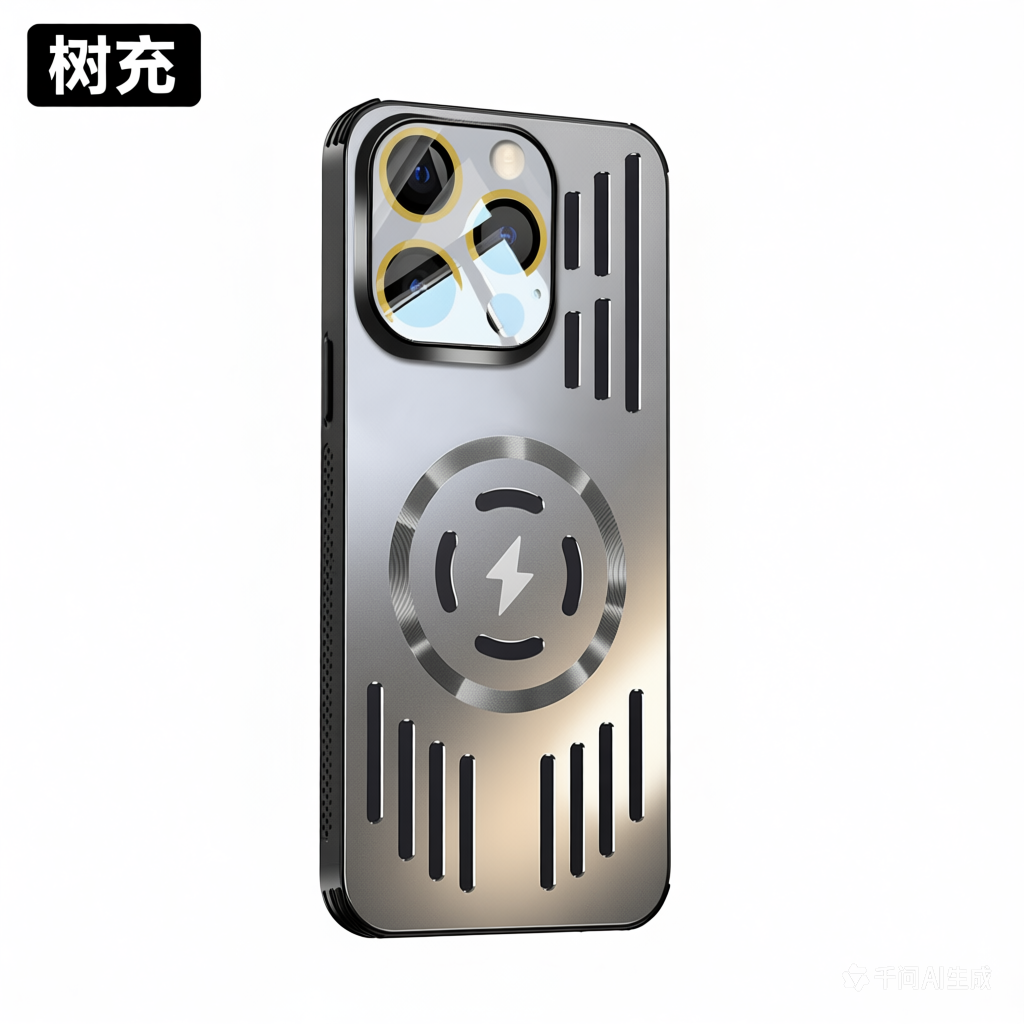 树充适用苹果16promax手机壳钛原色创意散热金属背板镂空透气磁吸充电16pro保护套散热器15promax男15pro女16