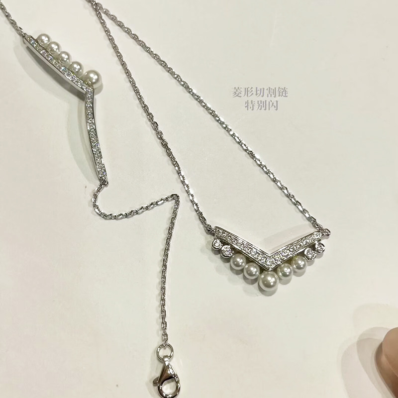 约瑟芬珍珠皇冠锁骨项链女V型镶钻手链925银针耳钉小众轻奢高级感