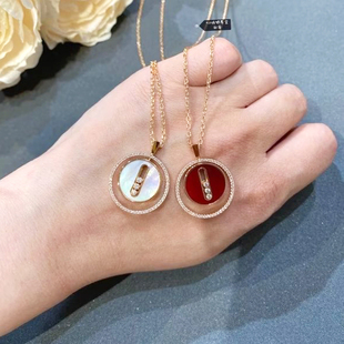 新年时来运转项链天然红玛瑙白贝壳三钻18K玫瑰白金锁骨链高级感